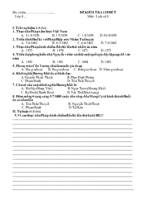 Đề thi Đề kiểm tra 15 phút môn  lịch sử 8